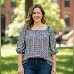 Alex & Lili Blouse Size Large Polyester Black And White Pattern Design